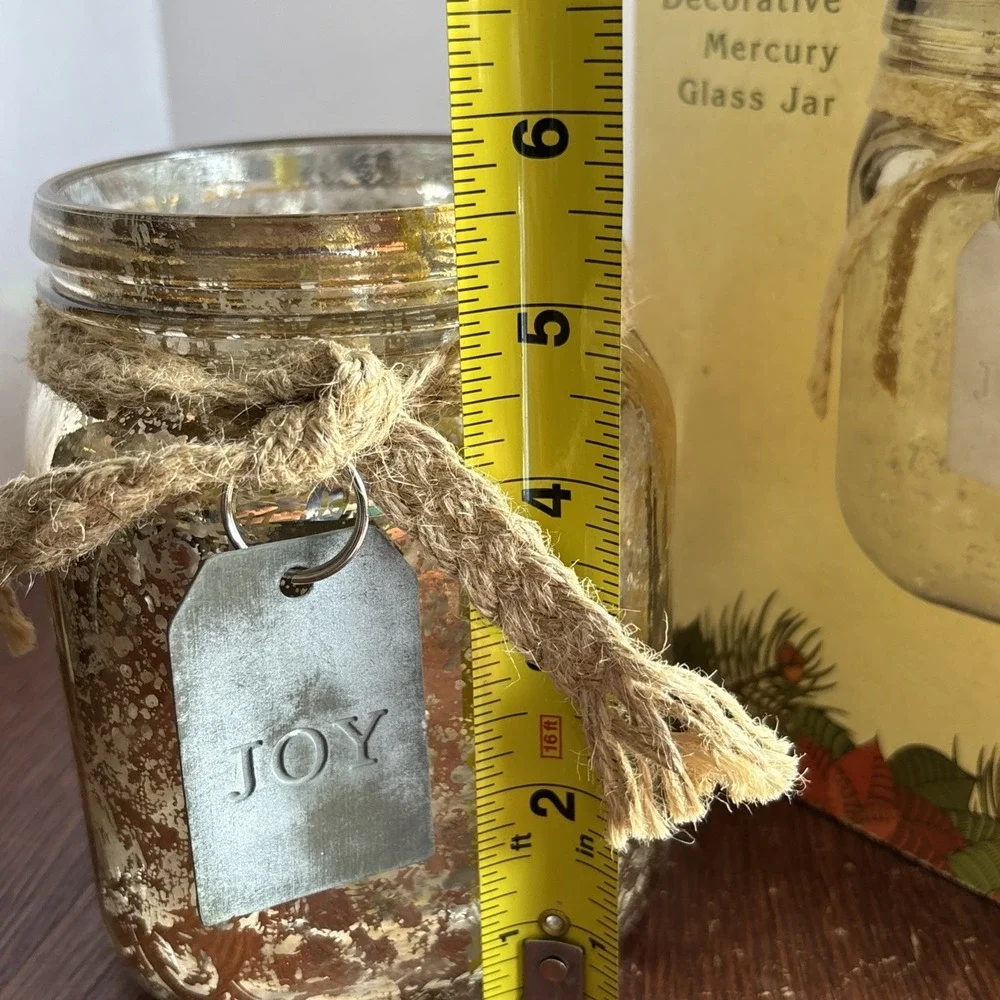 Cracker Barrel Christmas Holiday Gold Decorative Mercury‎ Glass Jar Joy